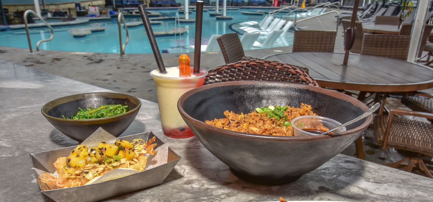 Kung Pao Rice & Seaweed Salad at Backwater Jack's